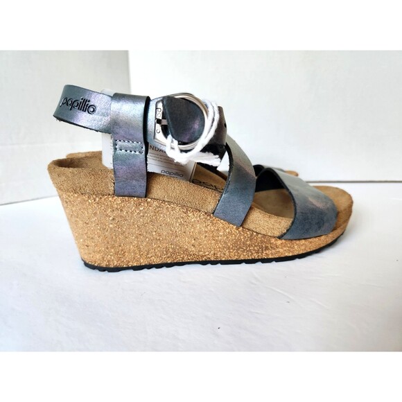 Papillio Birkenstock Sibyl Nubuck Wedge Sandals 38 US 7.5-8 Metallic Black - Picture 10 of 16